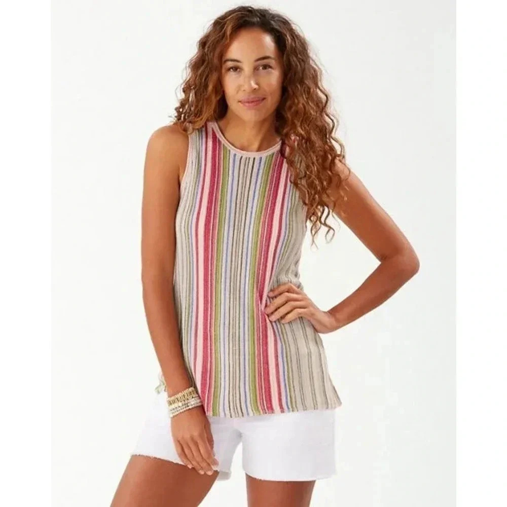 Tommy Bahama Women's Sleeveless Vista Sol Stripe Swing Tank Sweater Size S/P